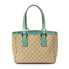 Gucci Small Shoulder Tote Teal Beige GG Canvas