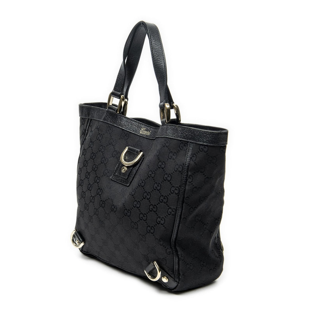 Gucci Small Abbey D Ring Tote Black GG Canvas — view 2