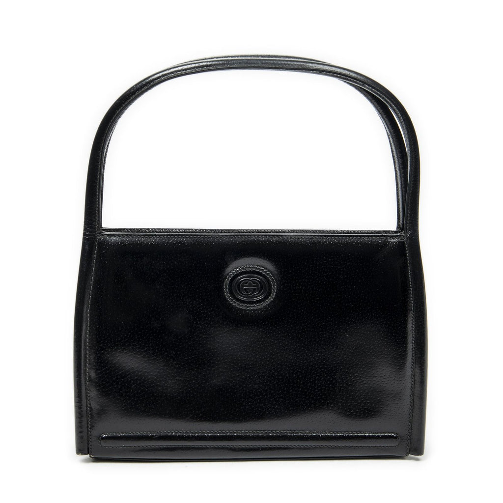 Gucci Vintage Rectangular Top Handle Black Gray Calfskin Leather