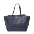 Gucci Swing Tote Navy Teal Gray Calfskin Leather
