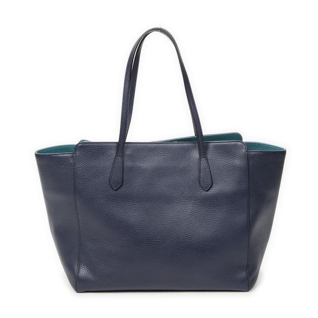 Gucci Swing Tote Navy Teal Gray Calfskin Leather — view 5