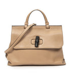 Gucci Midi Amfloral Bamboo Top Handle Beige Gray Calfskin Leather