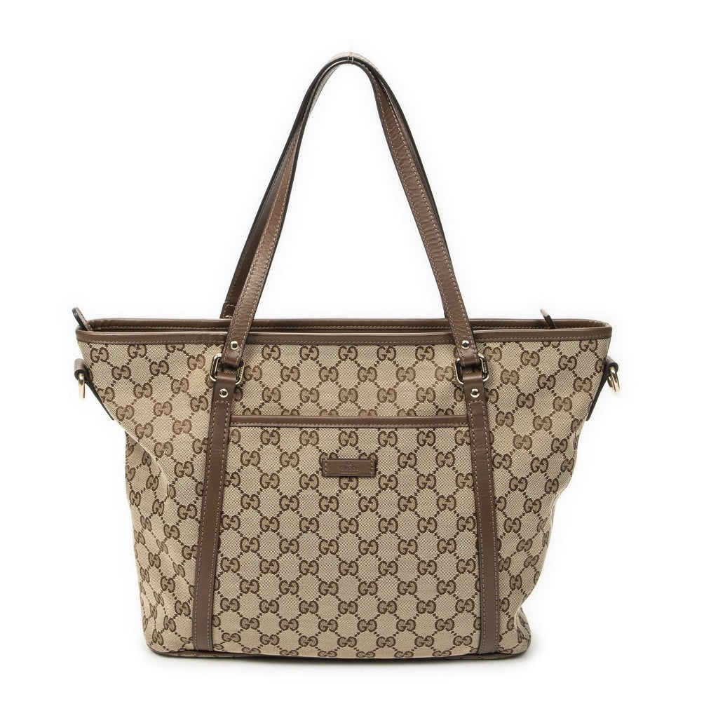 Gucci Zip Shopping Tote Brown Beige GG Canvas