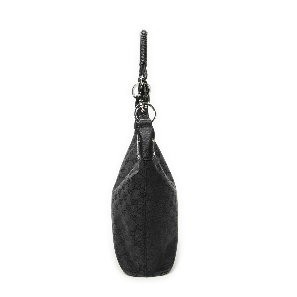 Gucci Ring Handle Zip Hobo Black GG Canvas — view 4