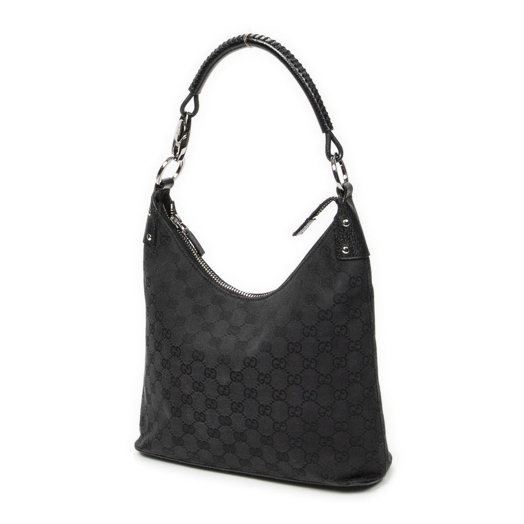 Gucci Ring Handle Zip Hobo Black GG Canvas — view 2