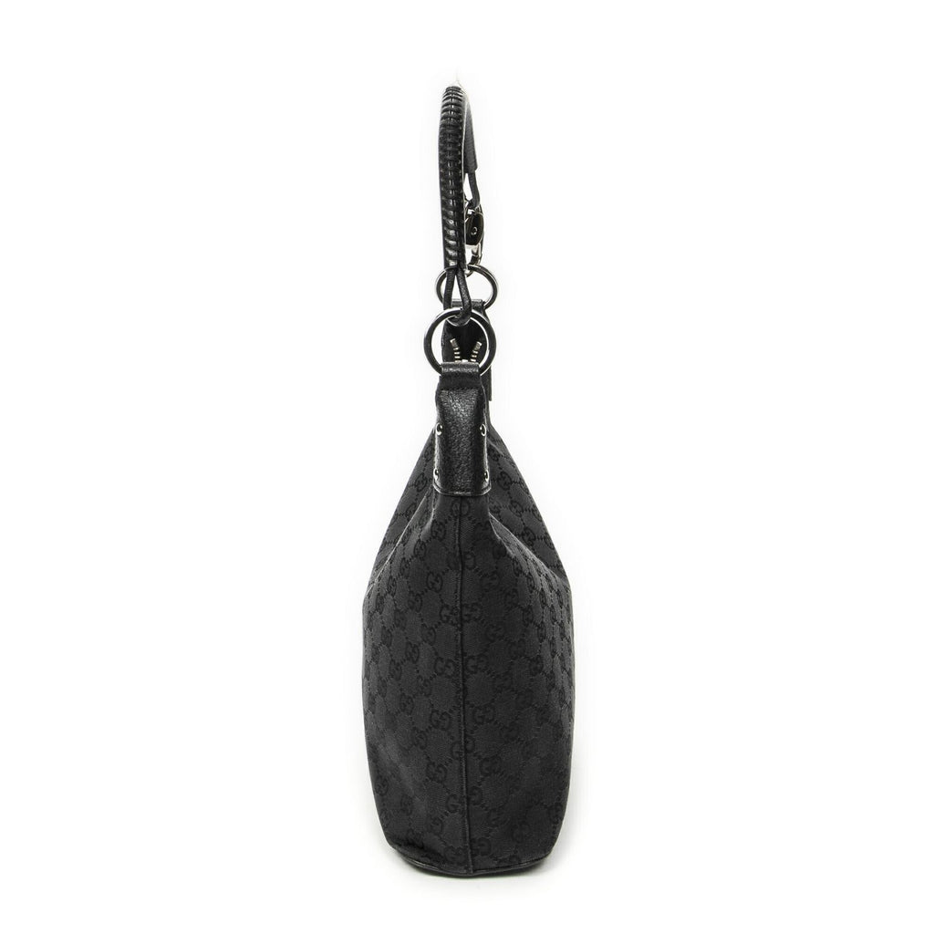Gucci Ring Handle Zip Hobo Black GG Canvas — view 3