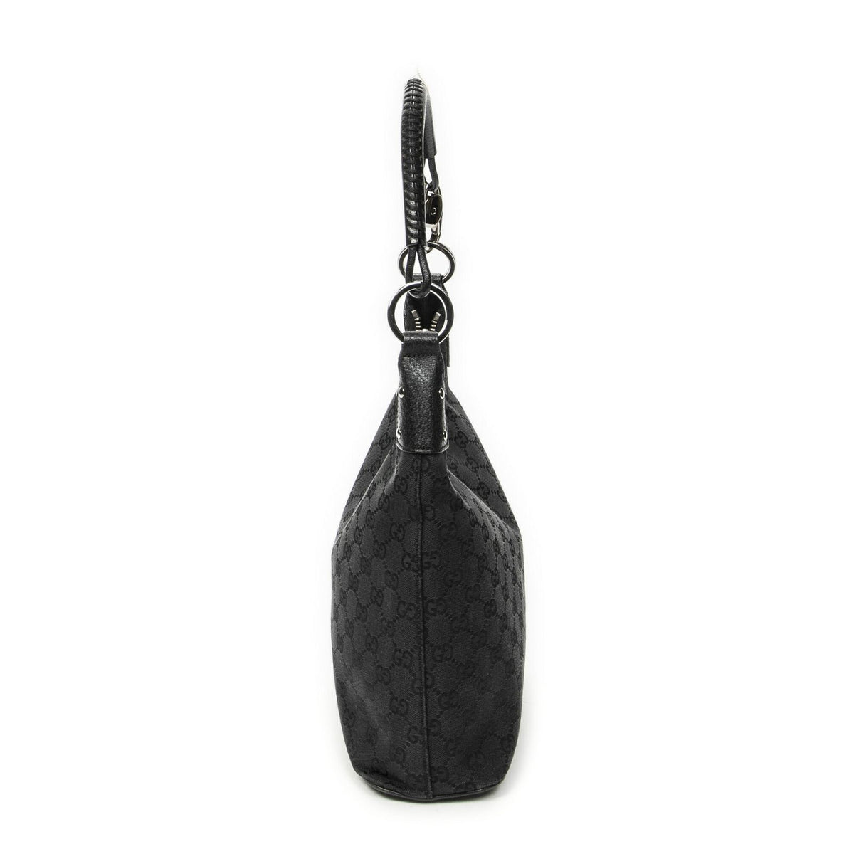 Gucci Ring Handle Zip Hobo Black GG Canvas — view 3