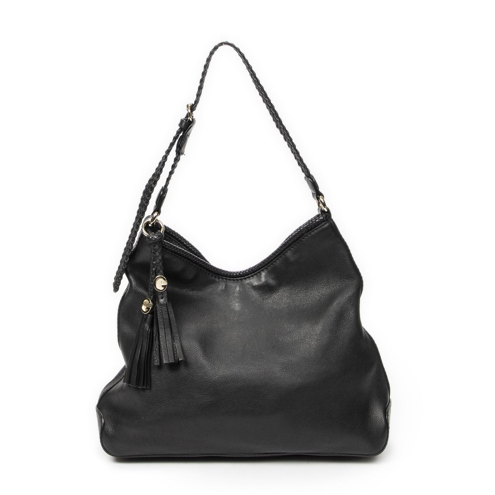 Gucci Marrakech Hobo Black Gray Calfskin Leather