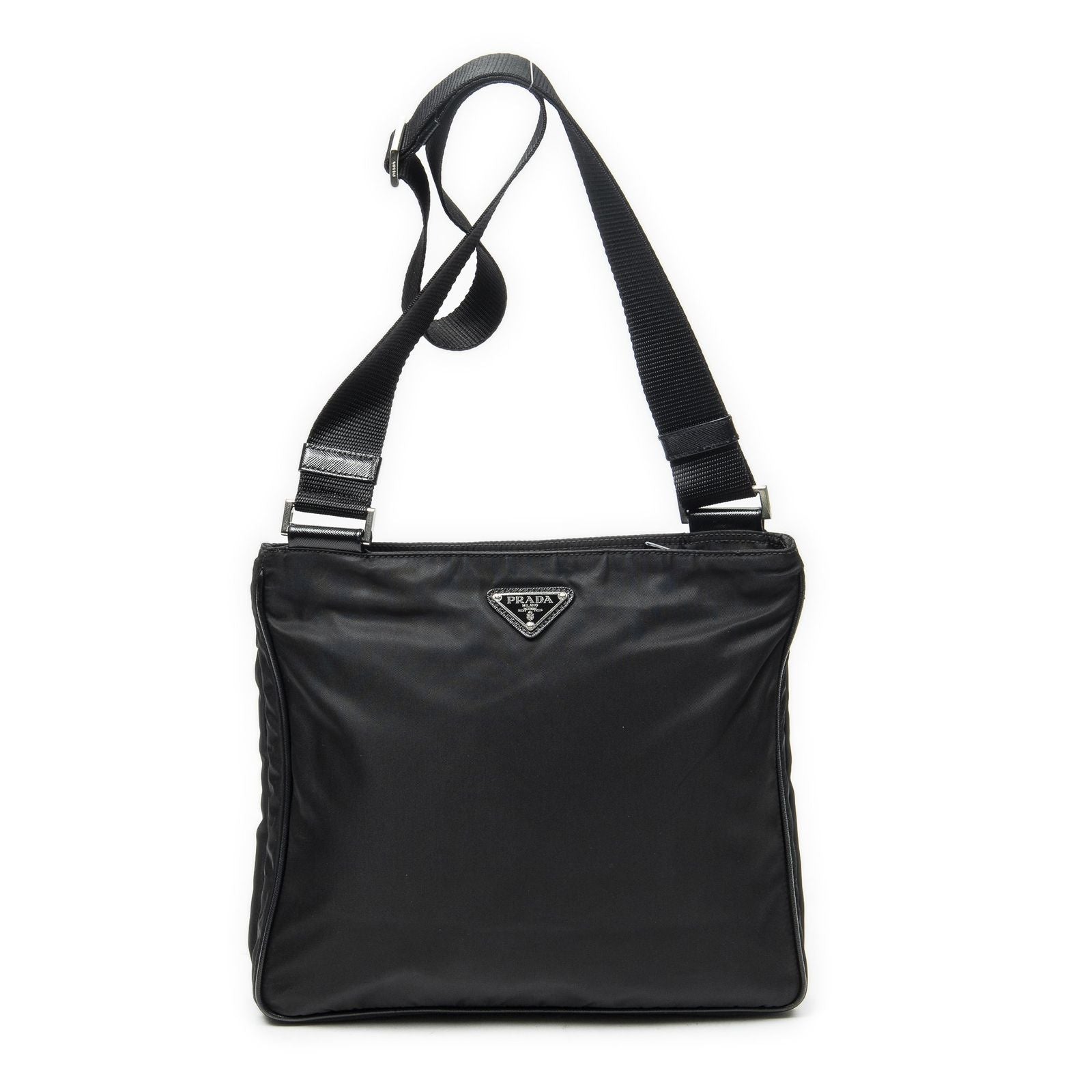 Prada Zip Messenger Crossbody Black Nylon Canvas