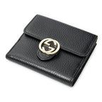 Gucci Interlocking Compact French Wallet Black Gray Calfskin Leather