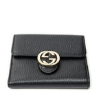 Gucci Interlocking Compact French Wallet Black Gray Calfskin Leather — view 3