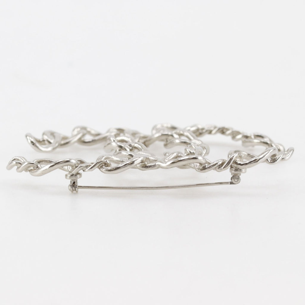 Chanel CC Logo Open Work Chain Metal Silver Brooch — view 4