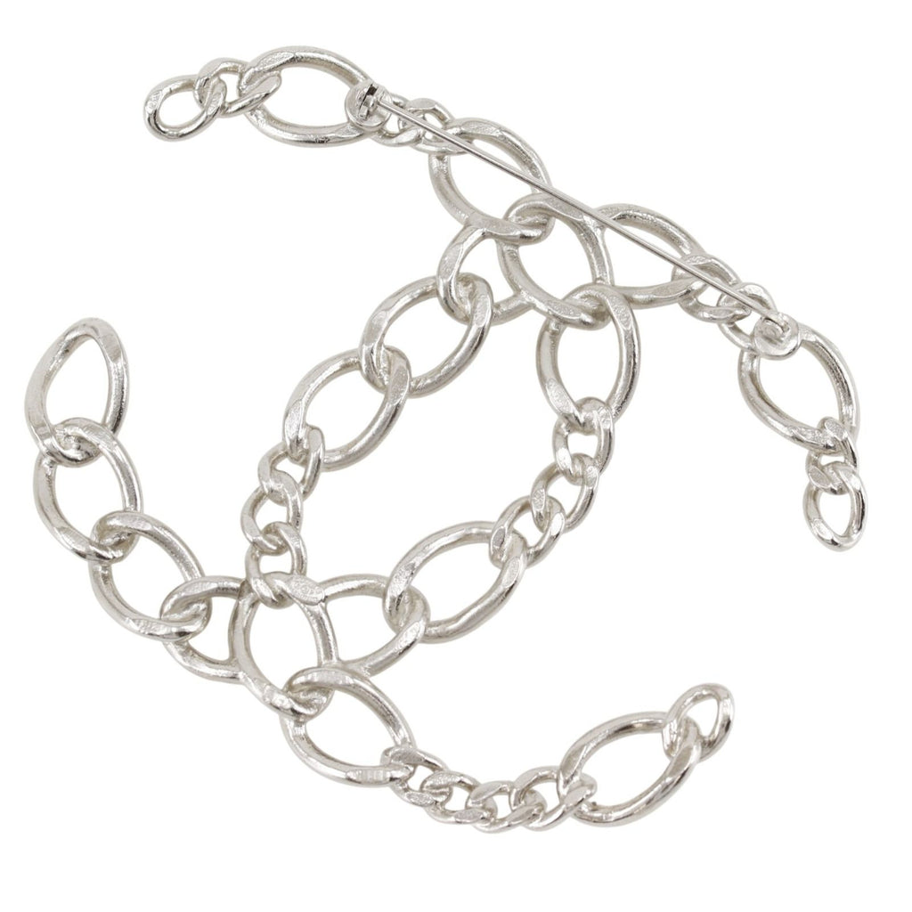 Chanel CC Logo Open Work Chain Metal Silver Brooch — view 2