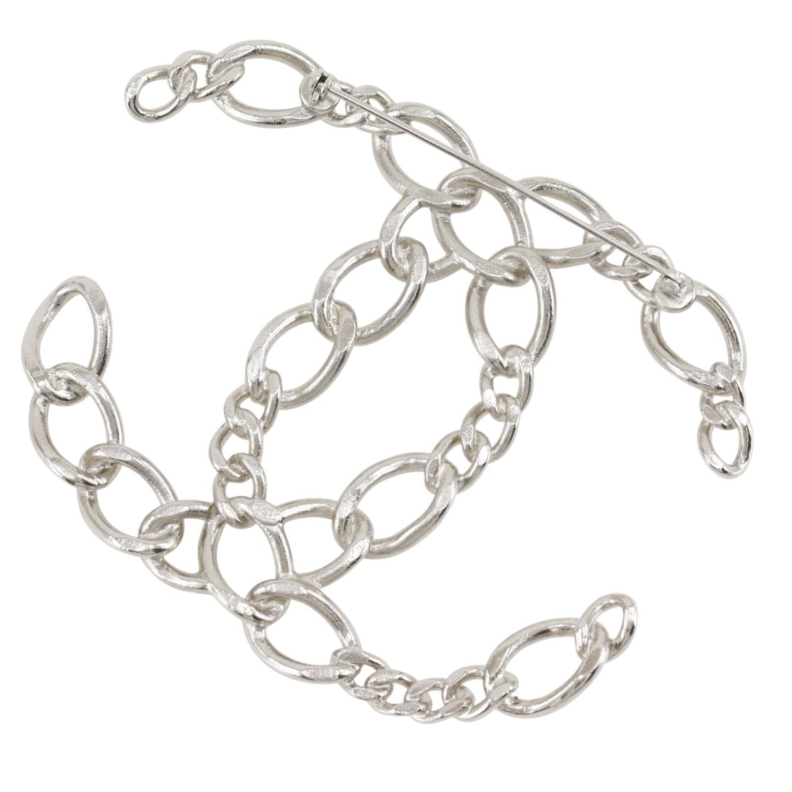 Chanel CC Logo Open Work Chain Metal Silver Brooch — view 2