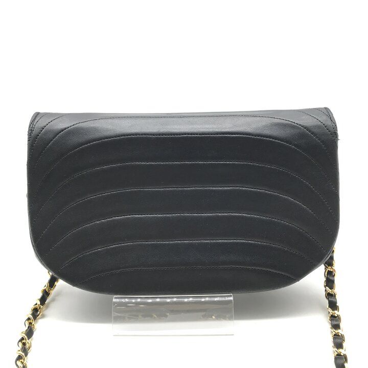Chanel CC Logo Lambskin Half Moon Turnlock Chain Shoulder Bag Black — view 3