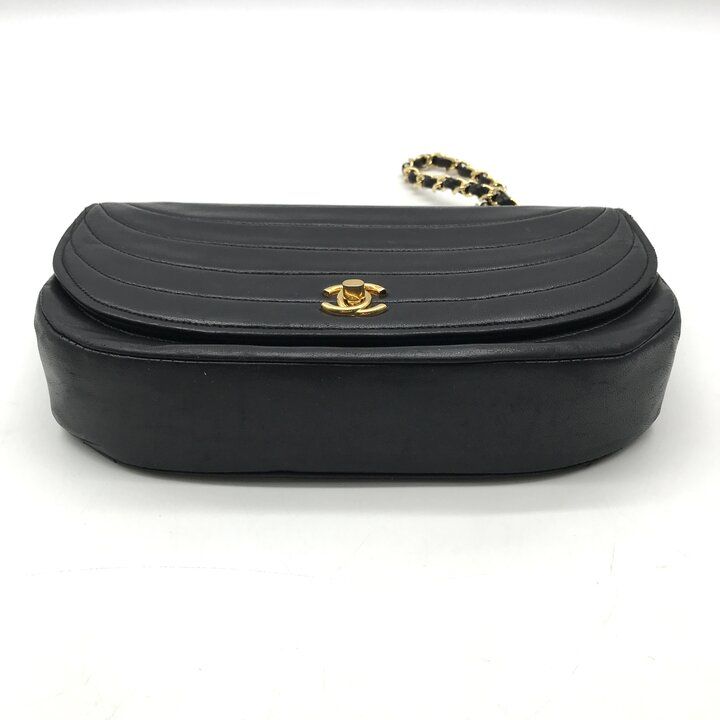 Chanel CC Logo Lambskin Half Moon Turnlock Chain Shoulder Bag Black — view 4