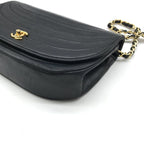 Chanel CC Logo Lambskin Half Moon Turnlock Chain Shoulder Bag Black — view 6