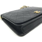 Chanel CC Logo Quilted Push Lock Leather Chain Shoulder Bag Black — view 4