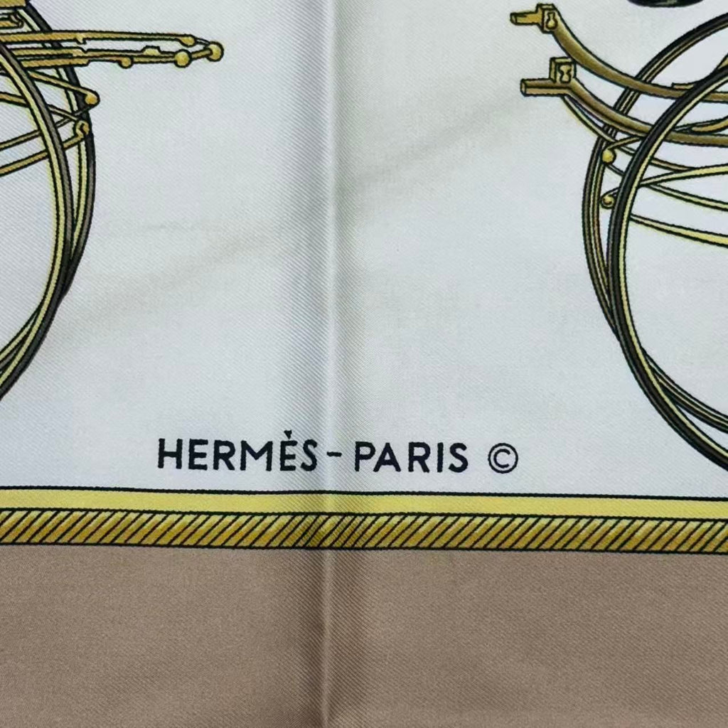 Hermes Carre 90 Silk Scarf les Voitures a Transformation Folding Top Carriage — view 7