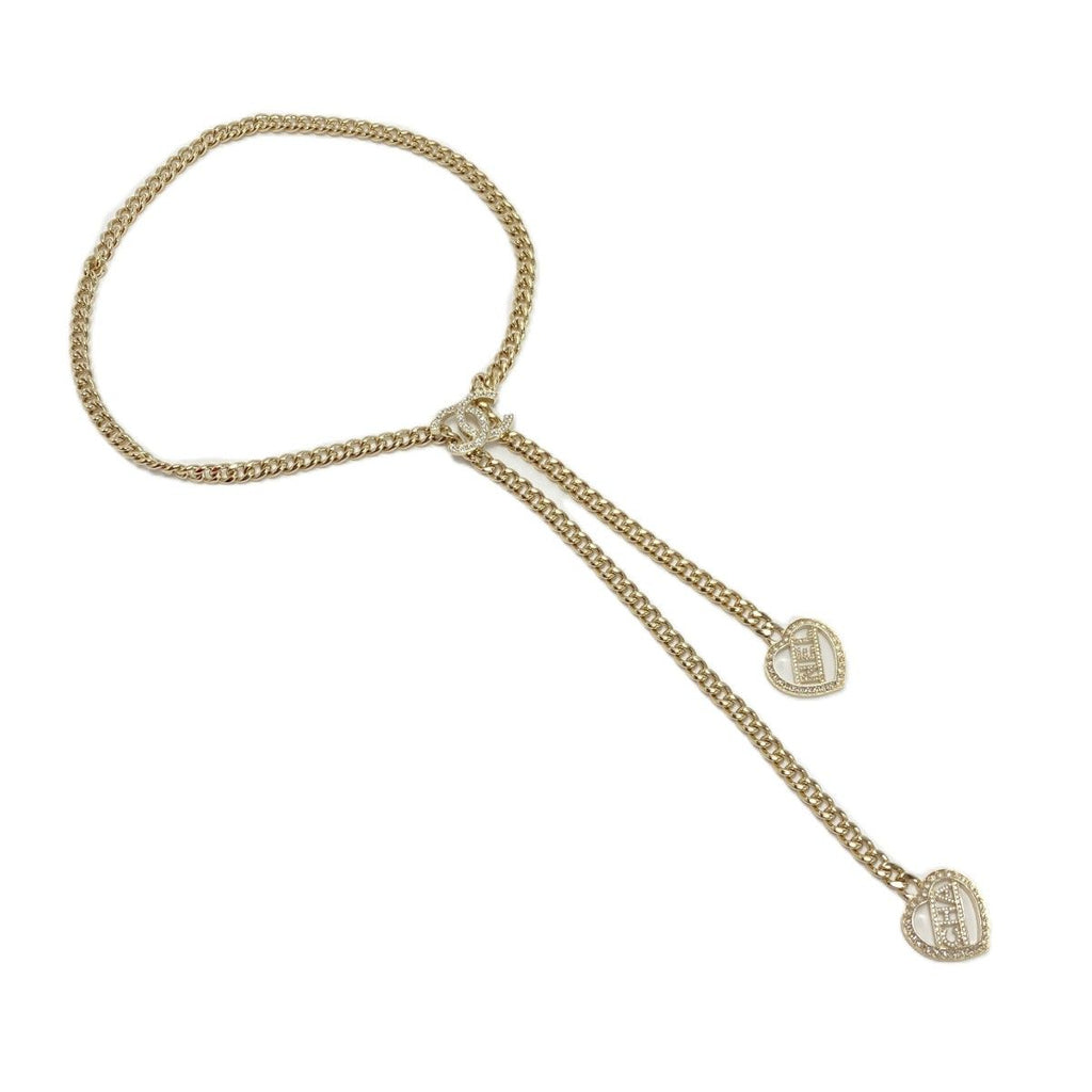 Chanel CC Logo Heart Chain Thailand Gold Rhinestone Necklace — view 2