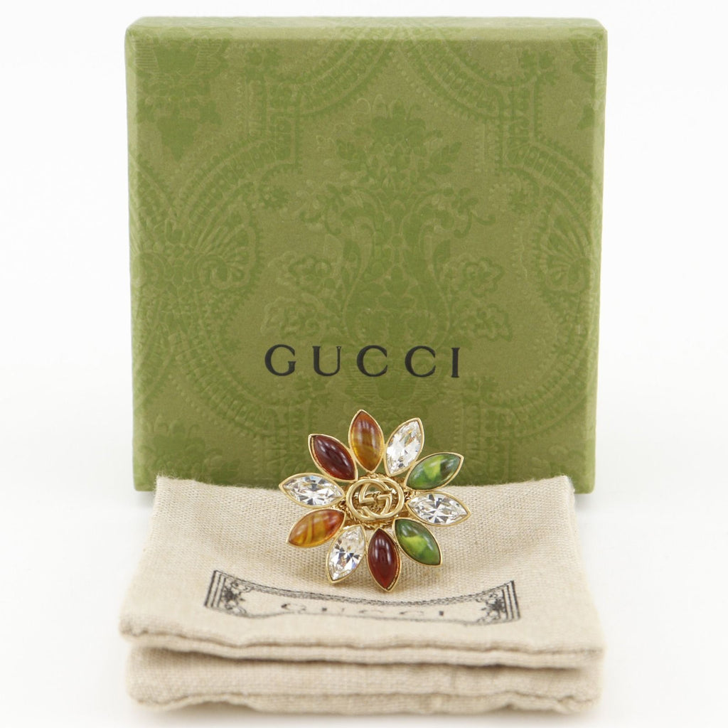 Gucci Interlocking Flower Triple Strand Gold Plated Ring — view 7