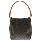 Louis Vuitton Monogram Looping GM Shoulder Bag Brown Leather Gold
