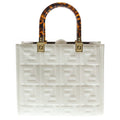 Fendi Sunshine Small Tote 2-Way Shoulder Bag White Calf Gold