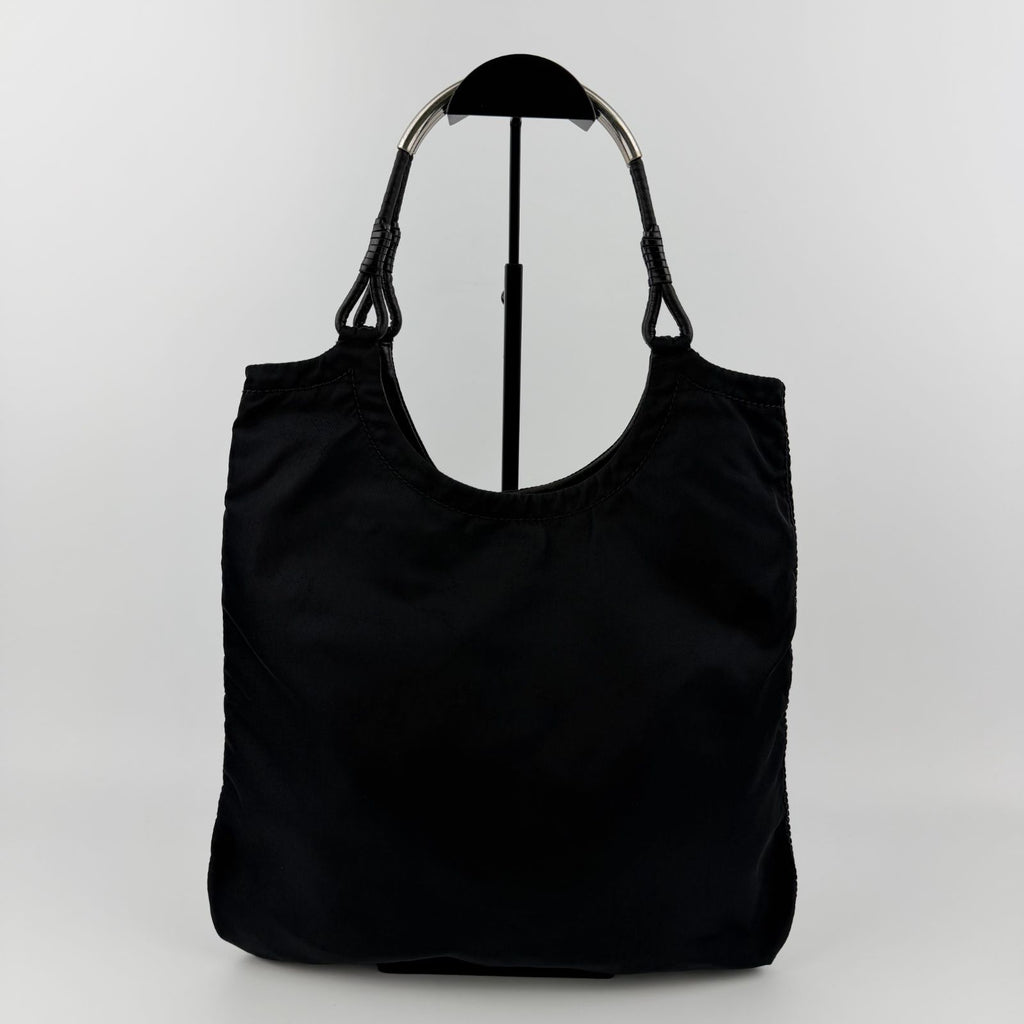 Prada Triangle Logo Shoulder Bag Tote Black Nylon Vintage — view 2
