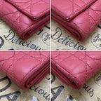 Dior Trifold Wallet Cannage Pink Coin Card Billfold Compact — view 7