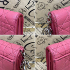 Dior Trifold Wallet Cannage Pink Coin Card Billfold Compact — view 6