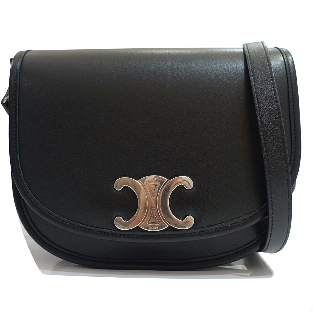 Celine Besace Shoulder Bag Leather Black Silver