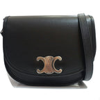 Celine Besace Shoulder Bag Leather Black Silver