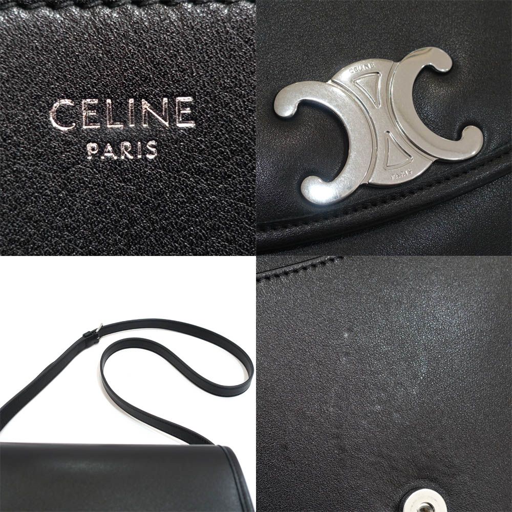 Celine Besace Shoulder Bag Leather Black Silver — view 6