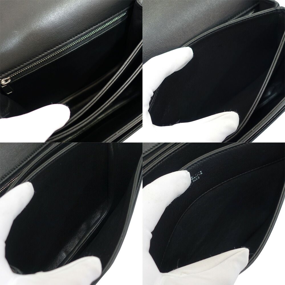 Celine Besace Shoulder Bag Leather Black Silver — view 5