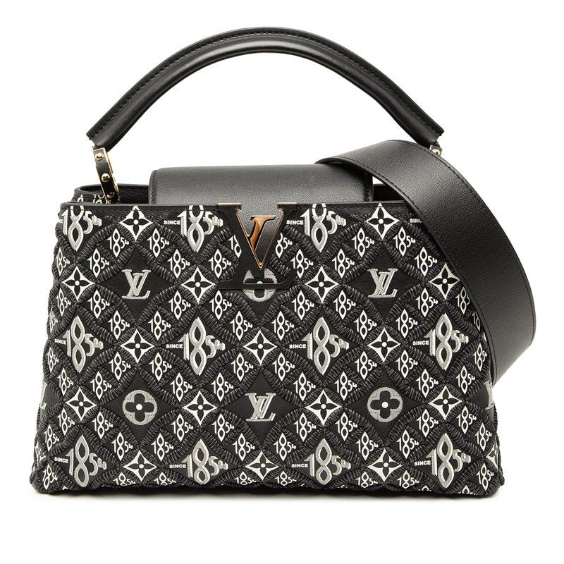 Louis Vuitton Capucines MM 2-Way Shoulder Bag Black Gold Leather