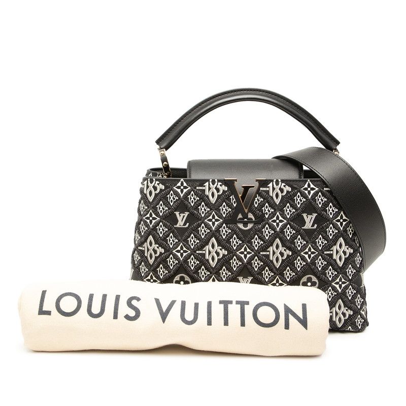 Louis Vuitton Capucines MM 2-Way Shoulder Bag Black Gold Leather — view 6
