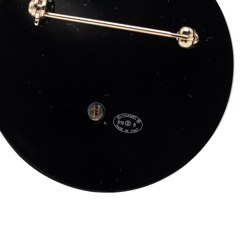 Chanel CC Logo Faux Pearl Brooch Gold Black Plated Plastic — view 3