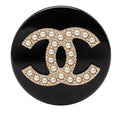 Chanel CC Logo Faux Pearl Brooch Gold Black Plated Plastic