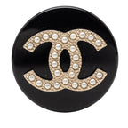 Chanel CC Logo Faux Pearl Brooch Gold Black Plated Plastic