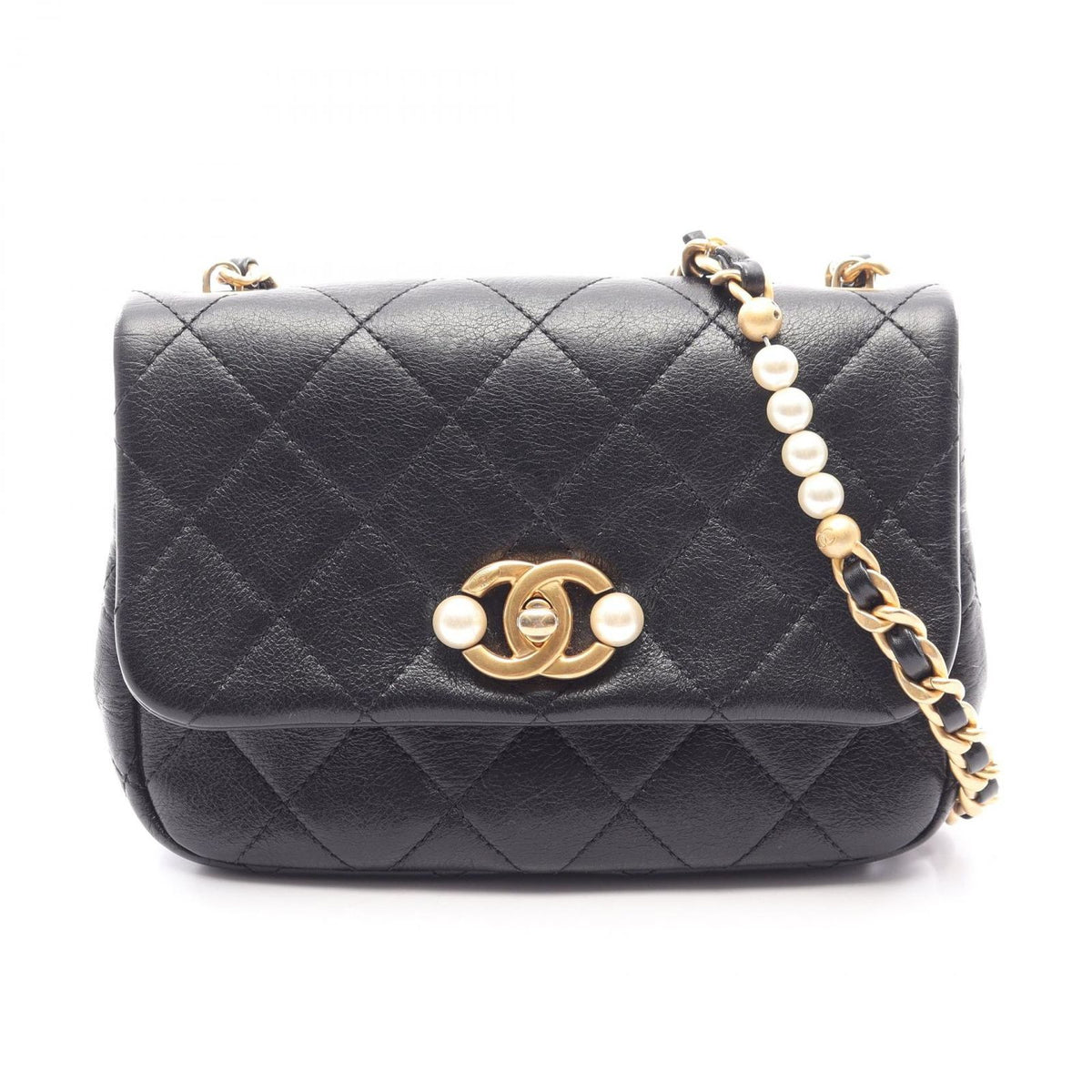 Chanel Shoulder Bag Quilted Black Leather Small Flap Chain