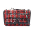 Chanel Shoulder Bag CC Filigree Red Black Fabric Leather CC Quilted Chain