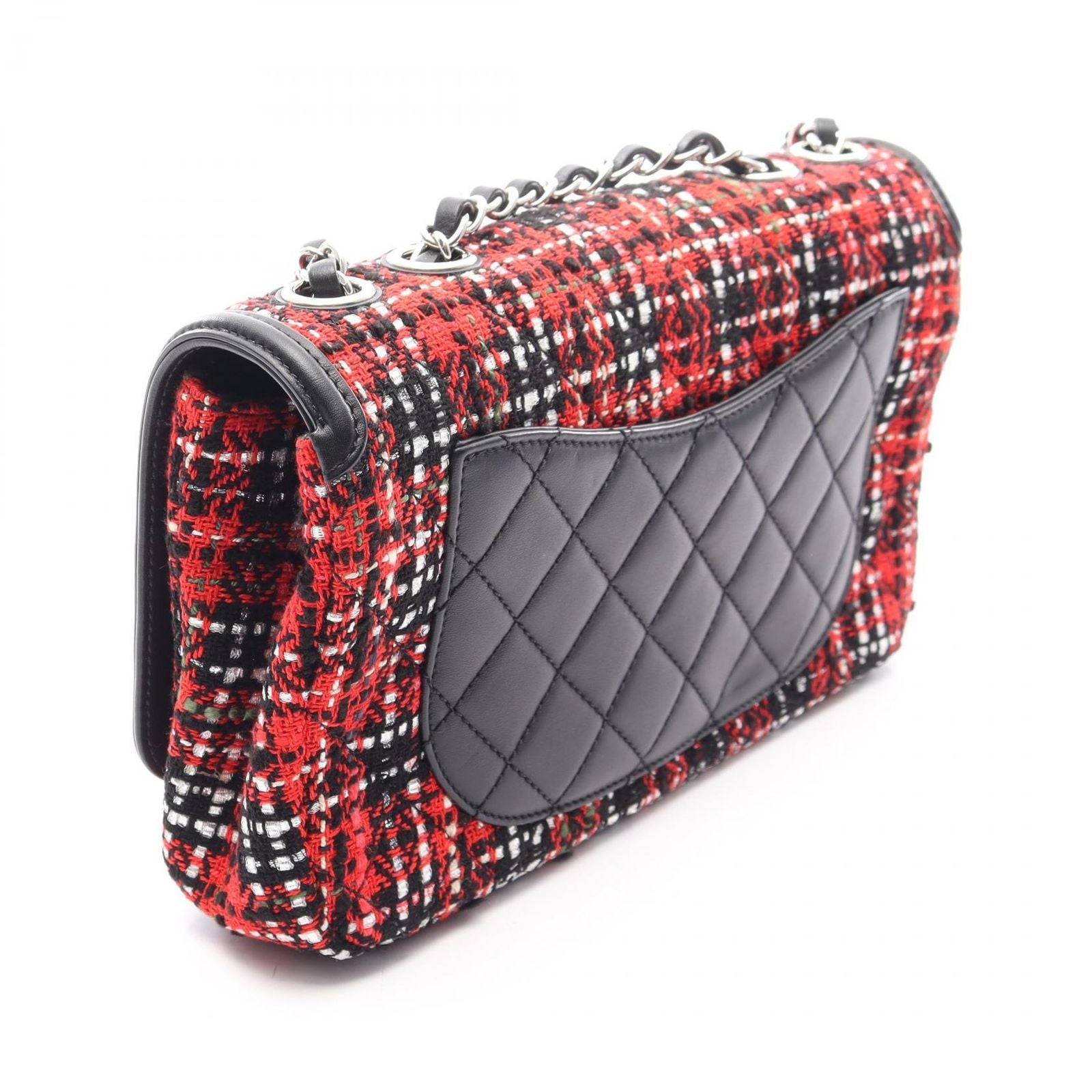 Chanel Shoulder Bag CC Filigree Red Black Fabric Leather CC Quilted Chain — view 2