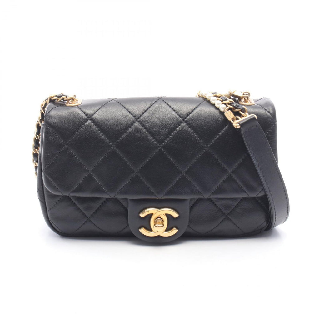 Chanel Shoulder Bag Quilted Black Leather Small Flap Chain