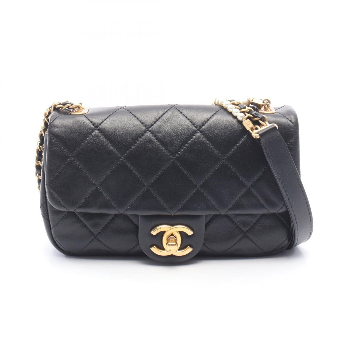 Chanel Shoulder Bag Quilted Black Leather Small Flap Chain