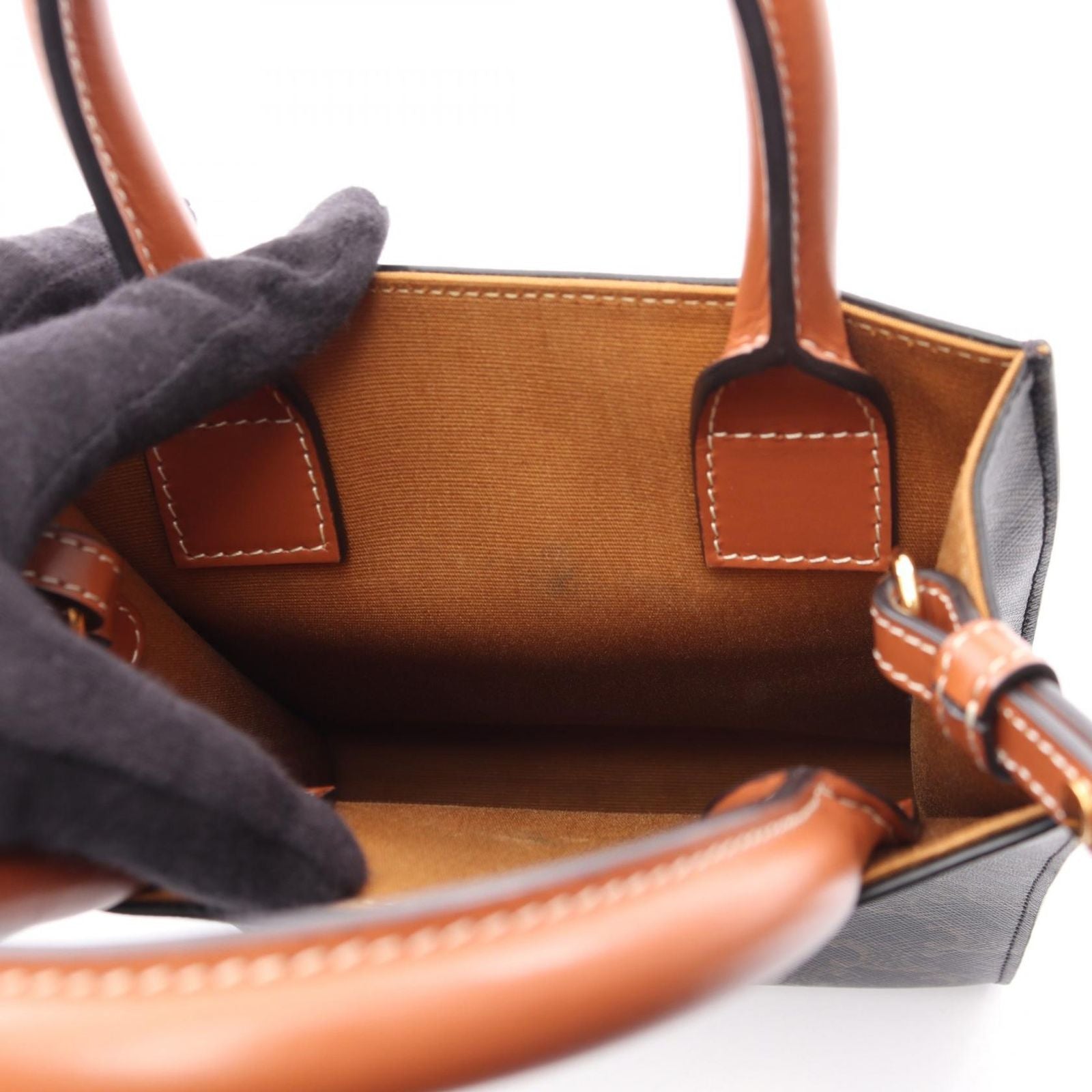 Celine Handbag Mini Vertical Cover Trio 2-Way Black Brown Canvas Leather — view 6