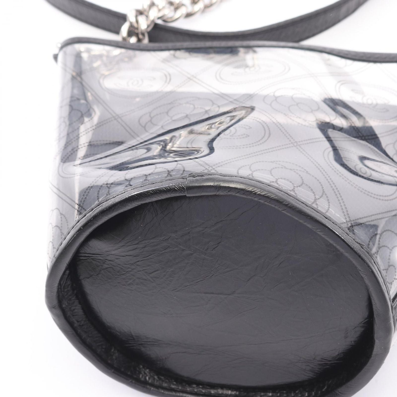 Chanel Shoulder Bag Camellia Clear Black Vinyl Leather CC Logo Chain — view 7