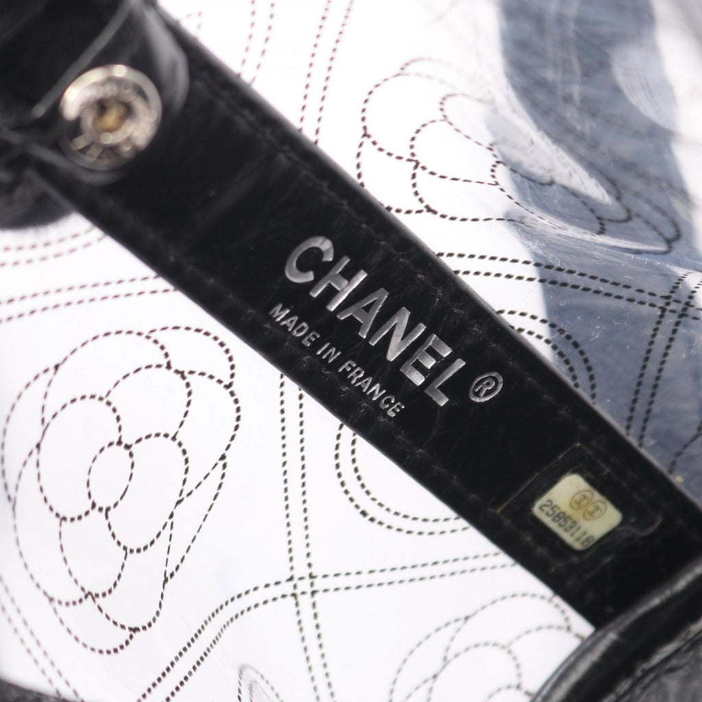 Chanel Shoulder Bag Camellia Clear Black Vinyl Leather CC Logo Chain — view 4