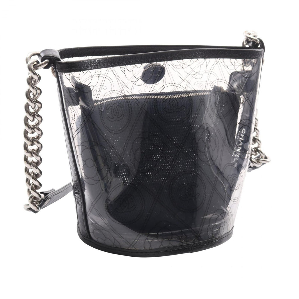 Chanel Shoulder Bag Camellia Clear Black Vinyl Leather CC Logo Chain — view 2