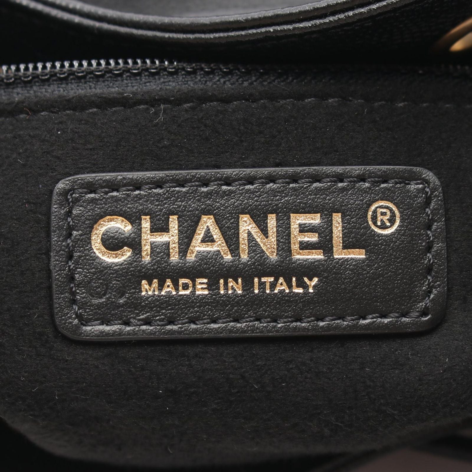 Chanel Shoulder Bag Deauville Drawstring Black Caviar Leather Logo Studs — view 4