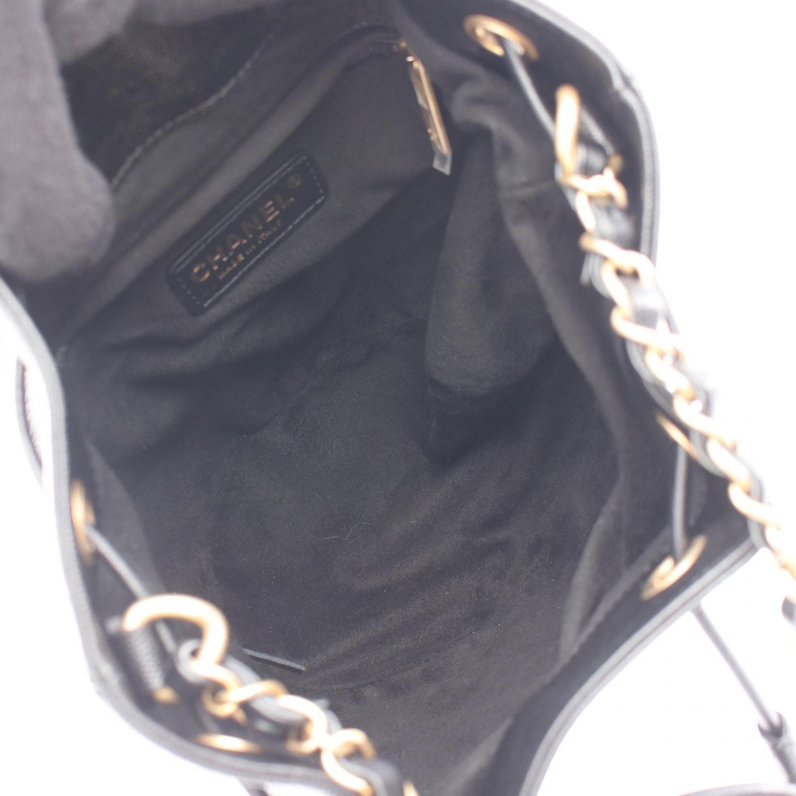 Chanel Shoulder Bag Deauville Drawstring Black Caviar Leather Logo Studs — view 3